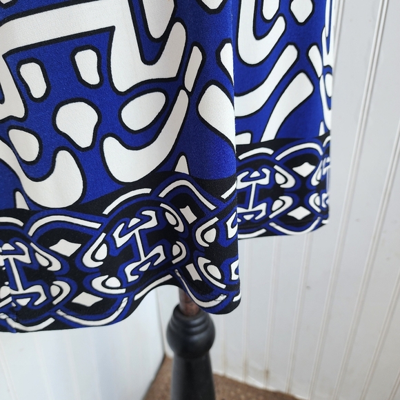 Laundry By Design Dress Womens Blue White Geo Print Stretch 3/4 Sleeve Sz 4 - Picture 5 of 10